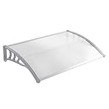 LZQ 120 x 100cm Vordach Vordach Pultbogenvordach Überdachung Polycarbonat Transparentes Weiß Haustürüberdachung Haustürvordach Pultvordach (120 x 100cm, Grau)