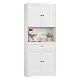 FOREHILL Küchenschrank Hochschrank, Küchenbuffet Buffetschrank mit Arbeitsplatte, 4 Türen, Schublade, Kabelloch, verstellbaren Einlegeböden, Mehrzweckschrank für Wohnzimmer Küche 75x40x180cm, Weiß