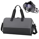 Clufar Reisetasche Herren Leder 32L Wasserdicht Sporttasche Herren mit Schuhfach für Fitness Gym Duffel Bag Fussball Tasche Saunatasche Weekender Damen Schwimmtasche Grau für Sport Reisen Grey