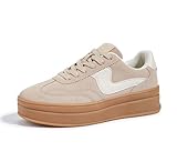 LUCKY STEP Damen Plateau Sneaker – Modische Chunky Turnschuhe, Bequeme Schnürschuhe für Alltag & Spaziergänge mit Nahtdetails (Beige, 8.5US-39EU-6UK)