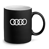 Audi 3291900500 Porzellan Becher Tasse 350ml, mit Audi Ringe Logo, schwarz