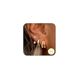 LOLIAS 3 Paar Ohrringe Gold Set für Damen 14K Vergoldet Kleine Ohrstecker Gold Helix Piercings Ohr Creolen Schmuck
