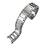 HYUOIND Metallarmband mit gebogenem Ende, kompatibel mit Omega-Uhr, Seamaster-Armband AT150, Aqua Terra 150M, 20 mm, 19 mm, 21 mm, Armbänder aus massivem Edelstahl(Glossy Silver,21mm)