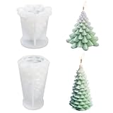 2 Stück Kerzenformen zum Gießen, Silikonform Tannenbaum, Kerzen Formen Silikon, Gießform Tannenbaum, Kerzen Selber Machen Formen, Silikonform Weihnachten für Kerzenherstellung, Handgefertigte Seife