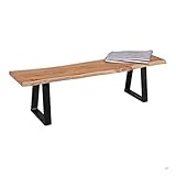 FineBuy Möbel zum Wohlfühlen Massive Sitzbank 180 cm Gaya Ohne Lehne Baumkante Akazie Massivholz, Küchenbank Massiv Holz Holzbank, Esszimmer Bank Baumstamm Essbank Holzbank