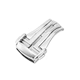 NIBOTT Edelstahl-Schnalle, passend for Omega-Armband aus Leder/Gummi, Metall-Faltschließe, Faltschließe, 16 mm, 18 mm, 20 mm, Zubehör, Werkzeuge(Silver,18mm)