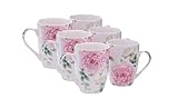 mucHome Kaffeebecher aus Porzellan 250ml Rosen Kaffeetasse Teetasse mit Henkel Tasse (4er Set Kaffeebecher)