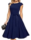 DRESSTELLS Cocktailkleid Damen Blau Elegant 1950er Knielang Rockabilly Hochzeitkleid Abendkleid Kurz Vintage Swing Festlich Midilang Sommer Kleid Navy M