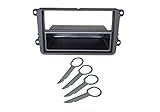 Audioproject A128 - Autoradio Radioblende Einbau Set kompatibel mit VW Golf Polo 5 6 V Touran Passat 3C Caddy Skoda Seat mit Fach Radioblende Entriegelungsbügel 2-DIN 1-DIN