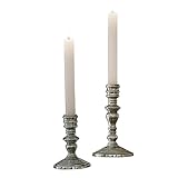 Loberon Kerzenständer 2er Set Plenivo, Zwei Größen, Markante Oberflächenstruktur, für Stabkerzen, Kerzenhalter, Dekoration, Aluminiumguss, Silber