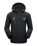 KEFITEVD Softshelljacke Herren Wasserdicht Atmungsaktiv Outdoor Jacke Leicht Winterjacke mit Kapuze Männer Softshell Wanderjacke Herrenjacke Schwarz M