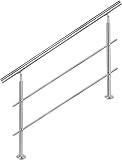 FINEUNAN Edelstahl Handlauf Geländer für Treppen Brüstung Balkon mit 2 Querstreben - Innen und Außen Handlauf Geländer Treppengeländer Edelstahl Brüstung Balkon (200CM, 2 Querstreben)