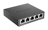 D-Link DGS-105 5 Ports Layer2 Gigabit Switch (bis zu 2000 Mbit/s Datenübertragung pro Port, einfache Plug und Play-Installation, energiesparende Funktionen, lüfterlos, Metallgehäuse) schwarz