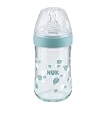 NUK Nature Sense Glasflasche mit Silikon-Trinksauger mittelgroß (0-6 Monate), Grün, 240 ml