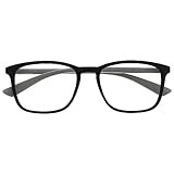 OPULIZE Max Lesebrille - Klassische große rechteckige Fassung - Brille in Mattschwarz mit grauen Bügeln - Herren Damen Unisex - R78-1 - +1,50