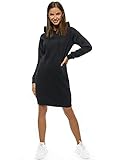 OZONEE Damen Hoodie Kapuzenpullover Lang Sweatjacke Sweatkleid Winterkleid Herbstkleid Kleid Sweatshirt Sweatshirtkleid Kapuzenjacke Kapuzenpulli Kapuze Langarm Sport JS/YS10005/3 SCHWARZ M