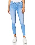 Damen ONLY Skinny Fit Ankle Jeans | Stretch Denim Hose Fransen am Saum | ONLBLUSH Cropped Röhrenjeans, Farben:Hellblau, Größe:M / 34L