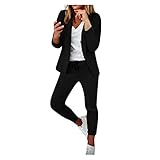 Dorjuli Damen Business Anzug Set Mode Streetwear Sportanzug Gemütlich Übergroße Langarm Hosenanzug Loose Sweatshirt Pullover Lange Hose Outfit Kuscheliger Hausanzug Frühling & Herbst, 1-schwarz, L
