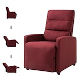 Mingone Relaxsessel, Fernsehsessel mit Liegefunktion, TV-Sessel Modern Schmal Loungesessel Liegesessel mit 155° Liegefunktion bis 150kg aus Leinenstoff für Wohnzimmer, Schlafzimmer Rot