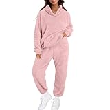 Hausanzug Damen Winter Teddy Fleece Warme Casual Langarm Hoodies Hosen Zweiteilig Plüsch Lang Winter Warm Freizeitanzug Kapuzen Thermo Fleece Trainingsanzug Jogginganzug Schlafanzug Sports Loungewear