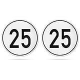 Aufkleber Set Geschwindigkeit mit 25 KM/H, 2 Stück, Ø 20 cm, selbstklebende Folie, außenklebend, Tempo Klebesticker für Anhänger, LKW, Bus, Landmaschine, Wohnwagen, Geschwindigkeitsaufkleber KFZ Set