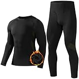 Runhit Thermounterwäsche Herren Set Thermo Funktionsunterwäsche Suit für Hause Skifahren Atmungsaktiv Warme Lange Unterhose Base Layer Innenfleece Männer Langarm-Thermohemden Hosen