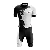 VOXCAUTQ Triathlon Anzug Herren Einteiler Kurzarm - Skinsuit Radtrikot mit dickem Sitzpolster,3 Taschen,Atmungsaktiv Schnell Trocknend für Schwimmen,Radfahren,Laufen (Typ-11,XL)