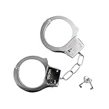 Oblique Unique® Spielzeug Handschellen Metall – Handcuffs mit 2 Schlüsseln & Sticker – Zubehör-Set zu Fasching für Kostüm Sträfling, Verbrecher & Motto-Party – Karneval, Halloween, Swat, Silber, 9 cm