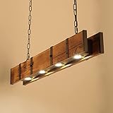 FUMIMID Holz Rustikal Pendelleuchte LED Retro Höhenverstellbar Bar Industrielle Kronleuchter Vintage Rechteckige Hängelamp