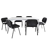 ADB Büro Sitzgruppe, Konferenztisch 160x80cm, 6 Stühle, Stahlrohr, melaminbeschichtete Tischplatte, gepolsterte Stühle, Stapelbar, Lichtgrau (RAL7035)
