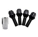 Radmutter Kompatibel mit 1er E81 E82 E87 E88 Für 3er E30 E36 E46 E90 E91 E92 E93 Auto-Leichtmetallrad-Sicherungsschrauben Muttern Ösen + Schlüssel Schwarz M12x1,5x26mm