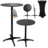 CHEFGASTRO Stehtisch höhenverstellbar mit Husse klappbar Rund HxØ 75-115x60cm Bistrotisch In- & Outdoor Aluminium MDF-Platte mit Edelstahlbeschichtung Schwarz Gastro wetterfest Klapptisch Gartentisch