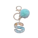 Benoon Buchstaben-Anhänger Plüschkugel Schlüsselanhänger Harz Pailletten Schnalle Schlüsselanhänger Halter Charm Dekoration, S,