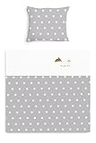 Amilian Baby Bettwäsche Set 2-teilig – 80x80 & 35x40 cm – Kinderwagen, Wiegen, Stubenwagen geeignet – Bettwäsche für Jungen und Mädchen – 100% Baumwolle - Sternchen Grau/Weiß mit Schaf