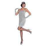 amscan 9907009 Erwachsene Silber Flapper Kostüm 1920er 1930er Charleston Fransen Outfit (UK Kleid: 10-12)