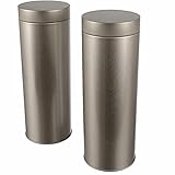 Dosenritter | 2 x runde Kaffeepaddose/Vorratsdose, aromadicht aus Metall für je200g Earl Grey, ca 20 Kaffeepads | 20 x 7 cm (H,ø) | auch ideal als Protein-, oder Gewürzdose (Silber)
