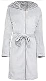 Brandsseller Damen Flanell-Bademantel Morgenmantel Knielang ca.100 cm mit Kapuze Hellgrau S/M
