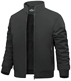 Lonya Herrenjacke Fleece Winter Winddichte Bomberjacke durchgehender Reißverschluss Übergangsjacke Fliegerjacke Herbst Warm Gepolsterte Stehkragen Mäntel Jacken, Dunkelgrau, L