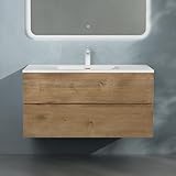 doporro Badmöbel-Set Waschbecken-Unterschrank Badezimmer Waschtisch mit Unterschrank BTH: 100x48x50 cm in Kerneiche inkl. Mineralguss-Waschbecken Aqualis