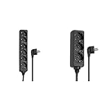 Hama Steckdosenleiste 6-Fach (Mehrfachsteckdose mit erhöhtem Berührungsschutz, Mehrfachstecker mit Steckdosen im 45°-Winkel) schwarz & Steckdosenleiste (Mehrfachsteckdose 3-Fach, 1,4m) Schwarz