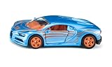 siku 1508, Bugatti Chiron Sportwagen, Spielzeugauto für Kinder, Metall/Kunststoff, Blau/Orange, Öffnende Türen