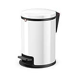 Hailo Pure S Mülleimer | 1 x 3 Liter | Deckel mit Soft Close Absenkautomatik | Stahlblech | Müllbeutel-Klemmringsystem | Tragegriff | Mülleimer Bad rund | Badezimmer Mülleimer made in Germany | weiß