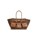 ZYAGH Große Kapazität Flügel Tasche Schwarz Marke Wildleder Silber Gold Schloss Tote Trendy(Brown gold Suede)