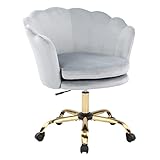 Wolmics Bürostuhl Höhenverstellbar Drehstuhl Samt Bürosessel Schminkstuhl mit Rädern,Sessel Samtstuhl Für Schlafzimmer/Arbeitszimmer,Hellgrau+Gold