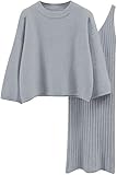 Minetom Damen Gestrickt Kleid Set Oberteil Pullover Pulli und Kleid Bodycon 2 Teiliges Sweater Langarm Strickkleid Pullikleid Minikleid Grau Einheitsgröße