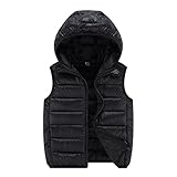 Weste Kinder mit Kapuze Jungen Mädchen Ärmellose Leichte Daunenweste Steppweste Outdoor Winddicht Jacke Weste Pufferweste mit Taschen Kapuzenweste Übergangsweste Geeignet von 3-15 (1-Black, 140)
