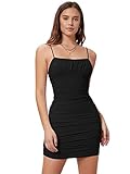 SheIn Damen Spaghettiträger Kleid Figurbetontes Minikleid Ohne Ärmel Bodycon Rüschenbüste Bleistift Partykleid Freizeitkleid Sommerkleid Schwarz S