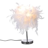 UKCOCO Federn Nachttischlampe für Schlafzimmer: Weiß Federn Tischlampe Stimmungslichter for Wohnzimmer, Schlafzimmer - Frau Mädchen (Europäischer Stecker)