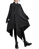 ellazhu Damen Oversized Einfarbiges Langarmkleid mit Rückenschlitz und unregelmäßigem Saum GZ150 Schwarz