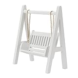 1/12 Puppenhaus Schaukel, Miniatur Holz Veranda Schaukel mit Goldener Kette, Weiße Mini Puppenhaus Dekoration